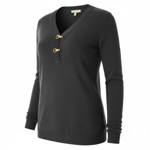 Charter Club Black Sweater w/Goldtone Bar Hoop‎ Hooks V-Neck Small